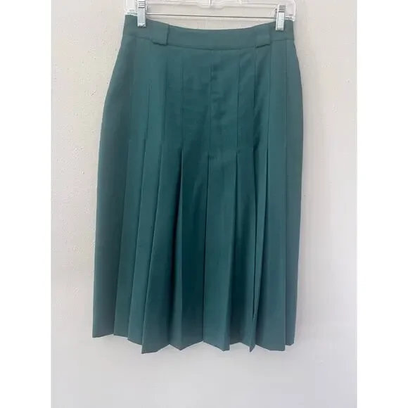 Mondi Wool Blend Pleated Midi Skirt Sz 38 (US 8)Green A-Line Made in Germany VTG - Picture 2 of 5